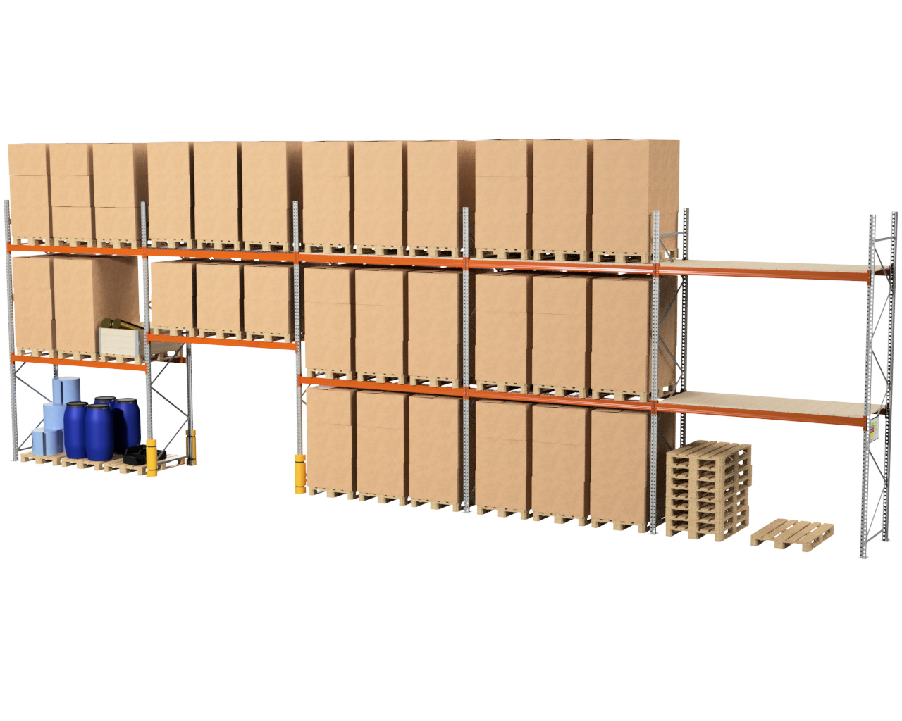 5,6 M PALLETSTELLING 3 M HOOG VOOR 18 EUROPALLETS VAN 1000 KG. 14-M-PALLETSTELLING-3-M-HOOG-VOOR-45-EUROPALLETS-VAN-250-KG