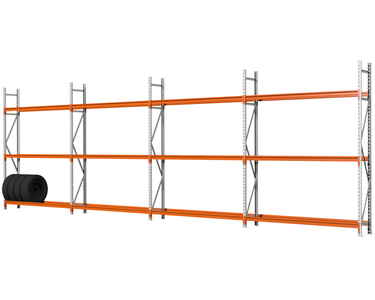 BANDENSTELLING 2,5M HOOG, 7,4M LANG, 3 NIVEAUS, 4 SECTIES, 0,4M DIEP