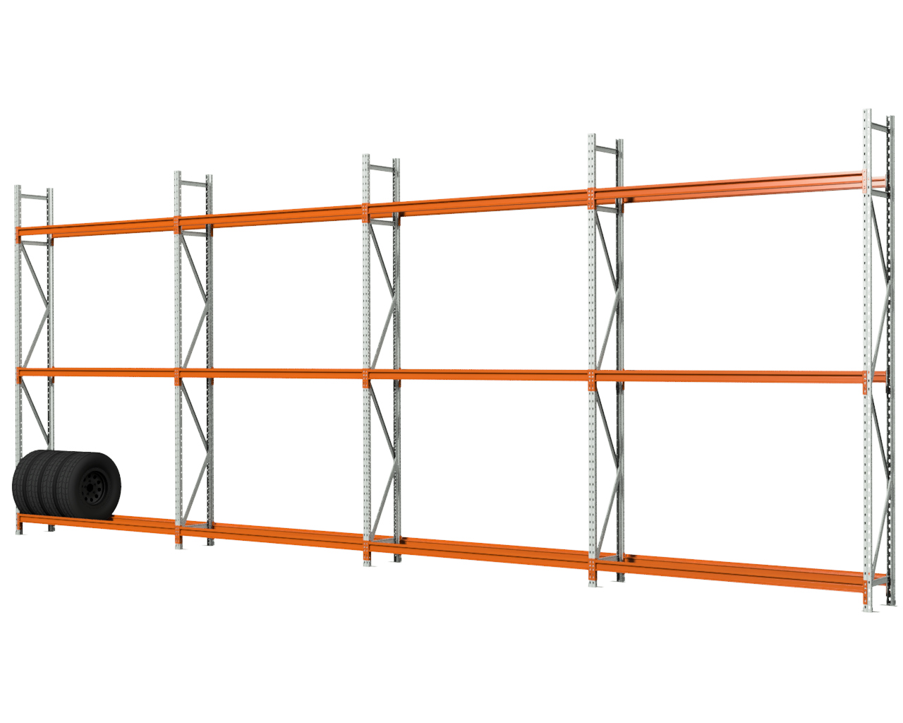 BANDENSTELLING 3M HOOG, 7,4M LANG, 3 NIVEAUS, 4 SECTIES, 0,4M DIEP