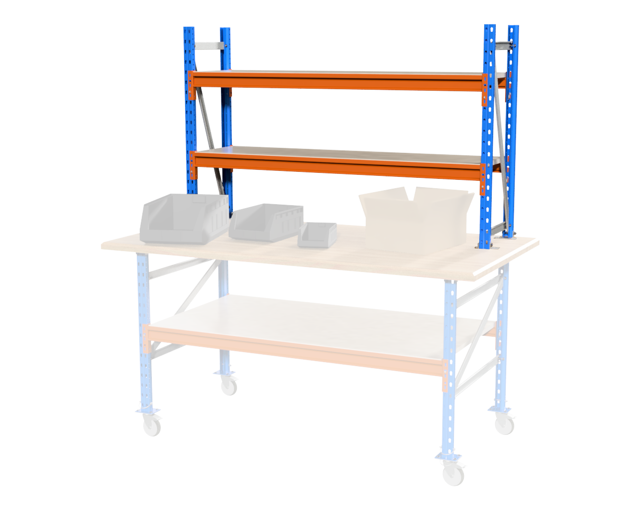 BOVENBOUW MET 2 NIVEAUS VOOR INPAKTAFEL, 1,6 M BREED 1 M HOOG EN 0,4 M DIEP