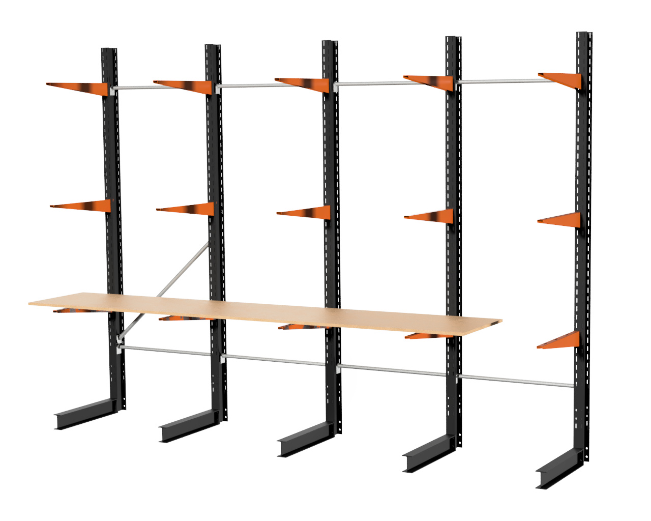 4 M DRAAGARMSTELLING HOH 1 M VAN 2 M HOOG MET 15 ARMEN VAN 0.6 M DIEP ENKELZIJDIG 4 M DRAAGARMSTELLING 2 M HOOG MET 18 ARMEN VAN 250 KG PER ARM ENKELZIJDIG