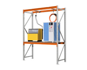 Acculaadstation, batterij en accu 1,5 m lang, 2 m hoog, 0,6 m diep