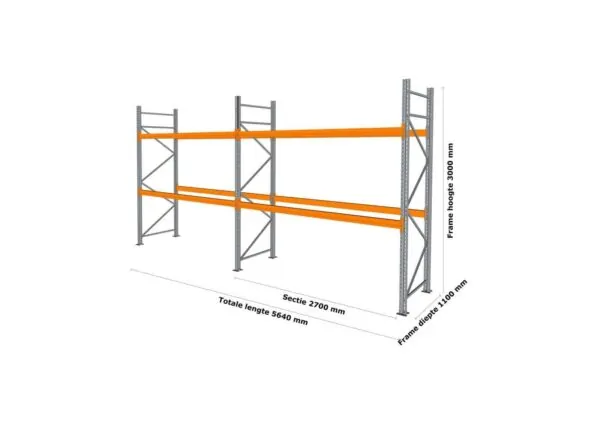 5,6 M PALLETSTELLING 3 M HOOG VOOR 18 EUROPALLETS VAN 500 KG. - Afbeelding 2