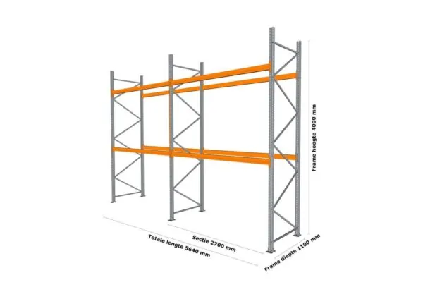 5,6 M PALLETSTELLING 4 M HOOG VOOR 18 EUROPALLETS VAN 250 KG. - Afbeelding 2