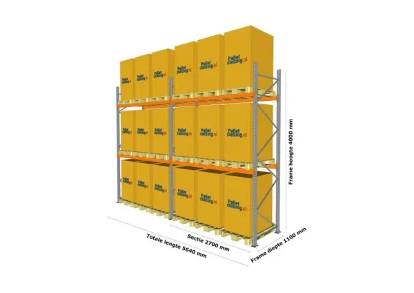 5,6 M PALLETSTELLING 4 M HOOG VOOR 18 EUROPALLETS VAN 250 KG. - Afbeelding 3