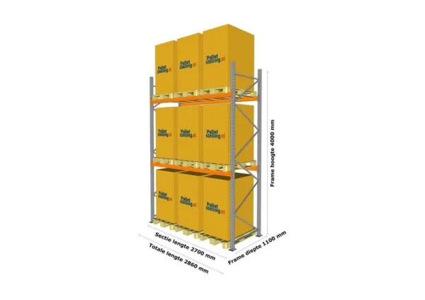 5,6M PALLETSTELLING 6M HOOG VOOR 18 EUROPALLETS VAN 750KG - Afbeelding 3