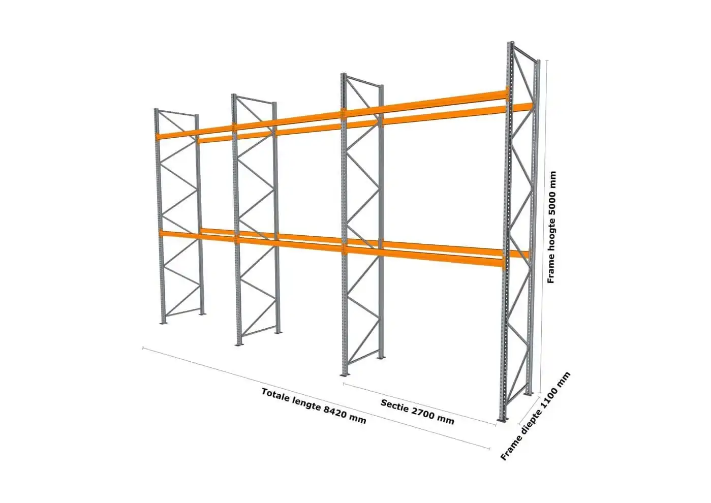 8,4 M PALLETSTELLING 5 M HOOG VOOR 27 EUROPALLETS VAN 500 KG. 8,4 M PALLETSTELLING 5 M HOOG VOOR 27 EUROPALLETS VAN 500 KG. - Afbeelding 2