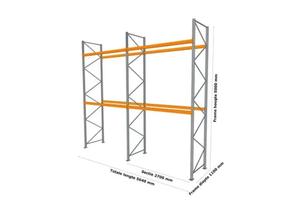 5,6 M PALLETSTELLING 5 M HOOG VOOR 18 EUROPALLETS VAN 500 KG. - Afbeelding 2