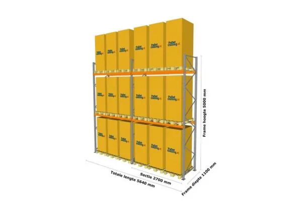 5,6 M PALLETSTELLING 5 M HOOG VOOR 18 EUROPALLETS VAN 1000 KG. - Afbeelding 3