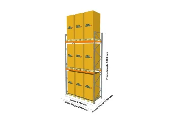 2,8 M PALLETSTELLING 5 M HOOG VOOR 9 EUROPALLETS VAN 500 KG. - Afbeelding 3