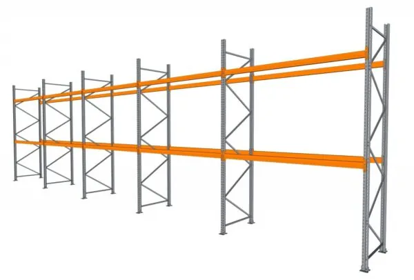 14 M PALLETSTELLING 6 M HOOG VOOR 45 EUROPALLETS VAN 1000 KG.