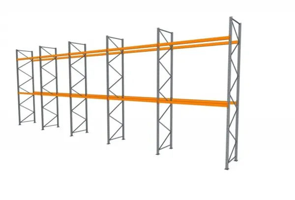 14 M PALLETSTELLING 5 M HOOG VOOR 45 EUROPALLETS VAN 500 KG.