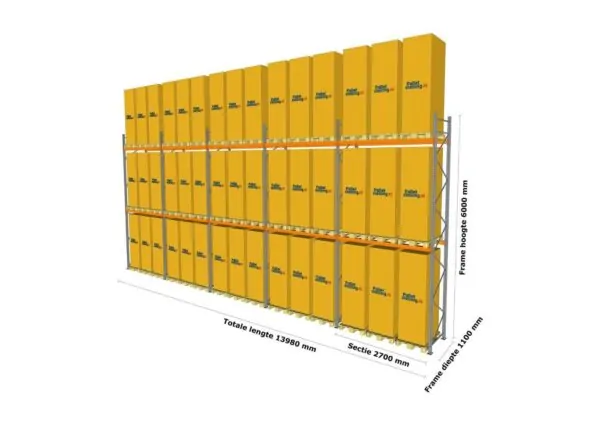 14 M PALLETSTELLING 6 M HOOG VOOR 45 EUROPALLETS VAN 250 KG. - Afbeelding 3