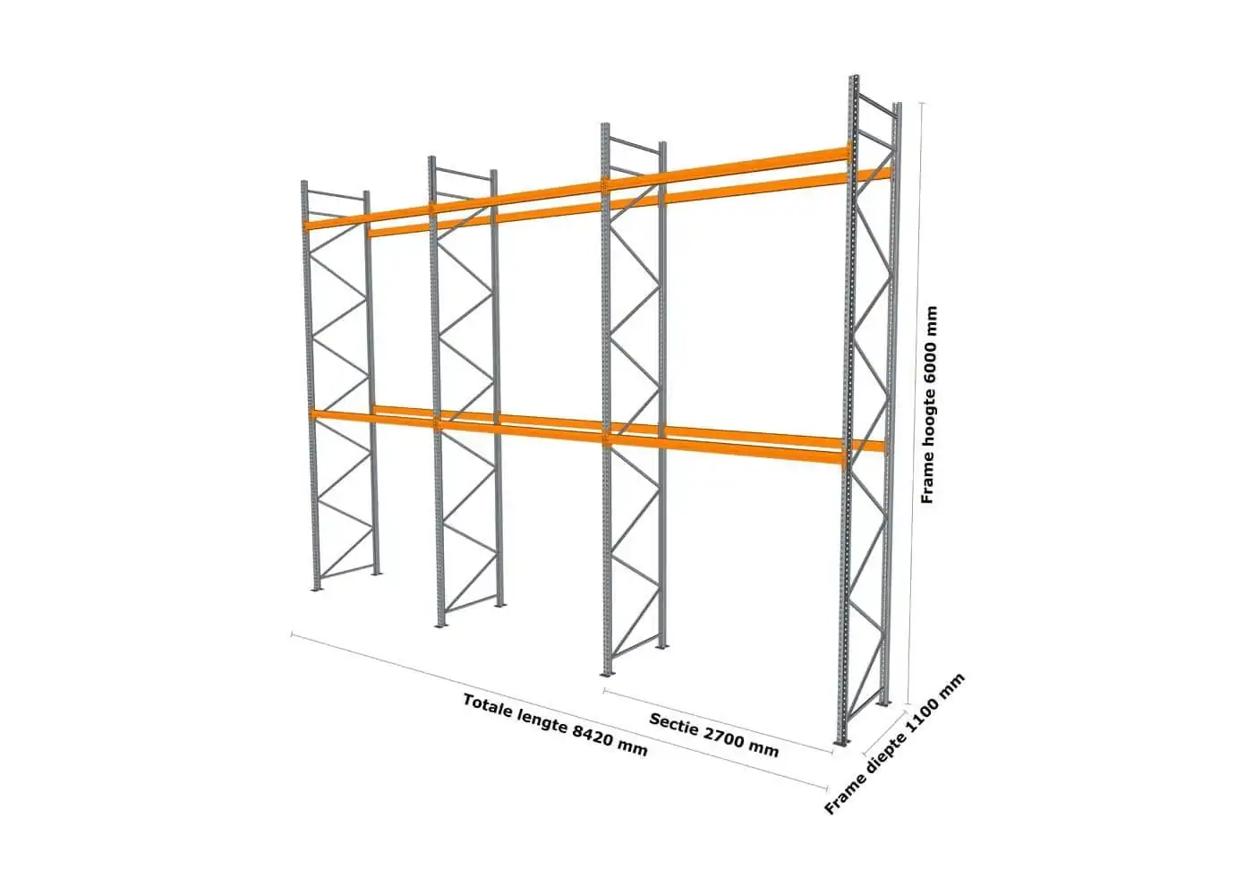8,4 M PALLETSTELLING 6 M HOOG VOOR 27 EUROPALLETS VAN 500 KG. 8,4 M PALLETSTELLING 6 M HOOG VOOR 27 EUROPALLETS VAN 500 KG. - Afbeelding 2
