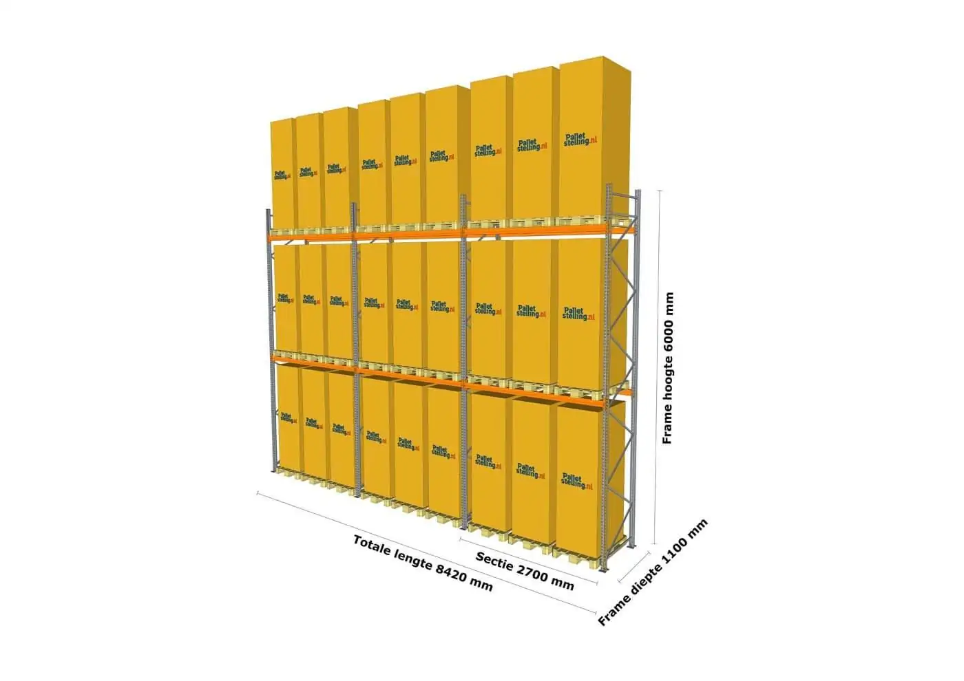 8,4 M PALLETSTELLING 6 M HOOG VOOR 27 EUROPALLETS VAN 500 KG. 8,4 M PALLETSTELLING 6 M HOOG VOOR 27 EUROPALLETS VAN 500 KG. - Afbeelding 3