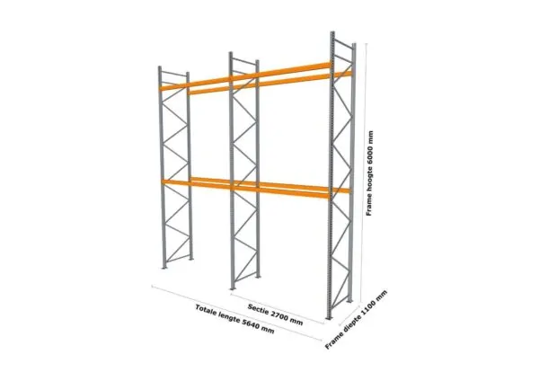 5,6 M PALLETSTELLING 6 M HOOG VOOR 18 EUROPALLETS VAN 250 KG. - Afbeelding 2