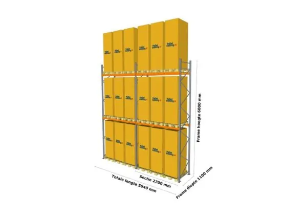 5,6 M PALLETSTELLING 6 M HOOG VOOR 18 EUROPALLETS VAN 250 KG. - Afbeelding 3