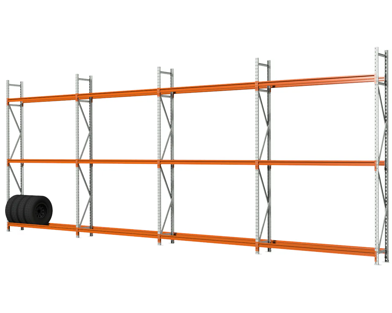 BANDENSTELLING 3M HOOG, 7,4M LANG, 3 NIVEAUS, 4 SECTIES, 0,4M DIEP