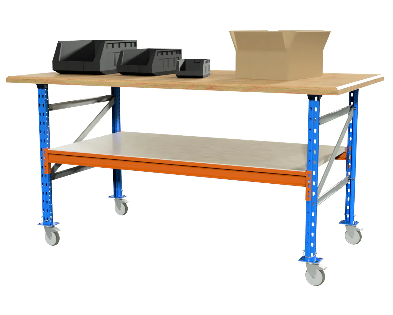 1,85 M VERRIJDBARE INPAKTAFEL MET HARDHOUTEN WERKBLAD, 0,92 M HOOG EN 1 M DIEP