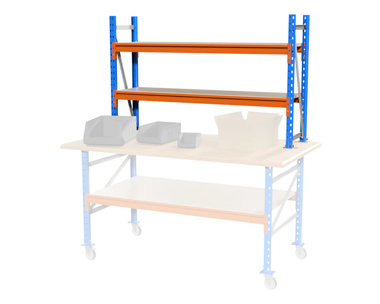 BOVENBOUW MET 2 NIVEAUS VOOR INPAKTAFEL, 1,6 M BREED 1 M HOOG EN 0,4 M DIEP