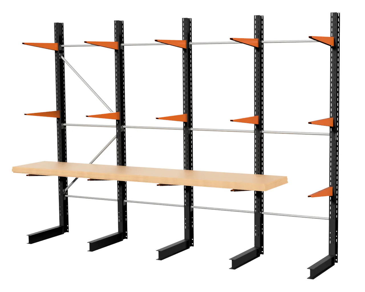 3 M DRAAGARMSTELLING HOH 0.75 M VAN 2 M HOOG MET 15 ARMEN VAN 0,6 M DIEP ENKELZIJDIG 4 M DRAAGARMSTELLING 2 M HOOG MET 18 ARMEN VAN 250 KG PER ARM ENKELZIJDIG