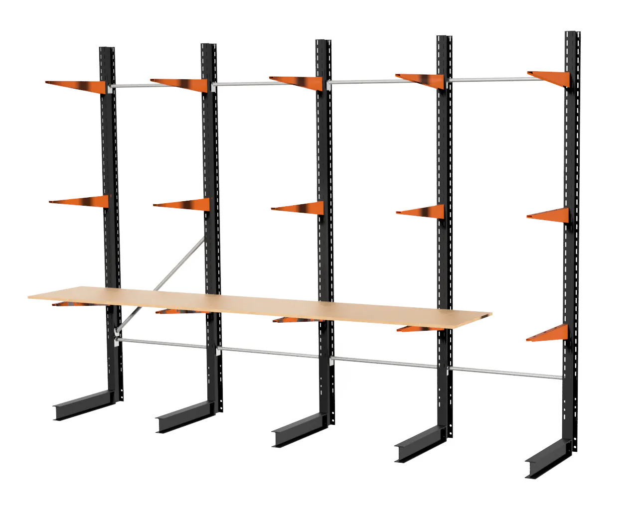 3 M DRAAGARMSTELLING HOH 0.75 M VAN 2 M HOOG MET 15 ARMEN VAN 0,6 M DIEP ENKELZIJDIG 4 M DRAAGARMSTELLING 2 M HOOG MET 18 ARMEN VAN 250 KG PER ARM ENKELZIJDIG